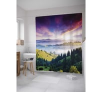 Штора (занавеска) для ванной JoyArty "Холмы в тумане" из сатена, 180х200 см с крючками, sc_10008