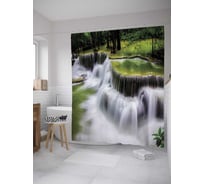 Штора (занавеска) для ванной JoyArty "Лесной широкий водопад" из сатена, 180х200 см с крючками, sc_10097