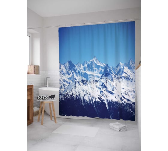 Штора (занавеска) для ванной JoyArty "Зимние скалы" из сатена, 180х200 см с крючками, sc_15287 1