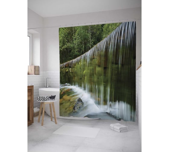 Штора (занавеска) для ванной JoyArty "Прозрачный водопад" из сатена, 180х200 см с крючками, sc_10110 1