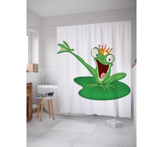Штора (занавеска) для ванной JoyArty "Царевна лягушка" из сатена, 180х200 см с крючками, sc_15245 1