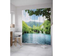 Штора (занавеска) для ванной JoyArty "Скрытое озеро" из сатена, 180х200 см с крючками, sc_10282