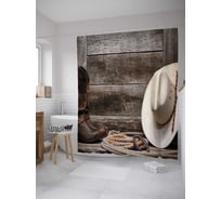 Штора (занавеска) для ванной JoyArty "Отдых ковбоя" из сатена, 180х200 см с крючками, sc_10232