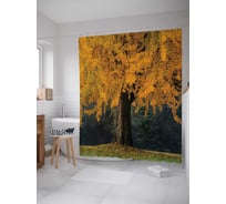 Штора (занавеска) для ванной JoyArty "Лиственное золото" из сатена, 180х200 см с крючками, sc_17237