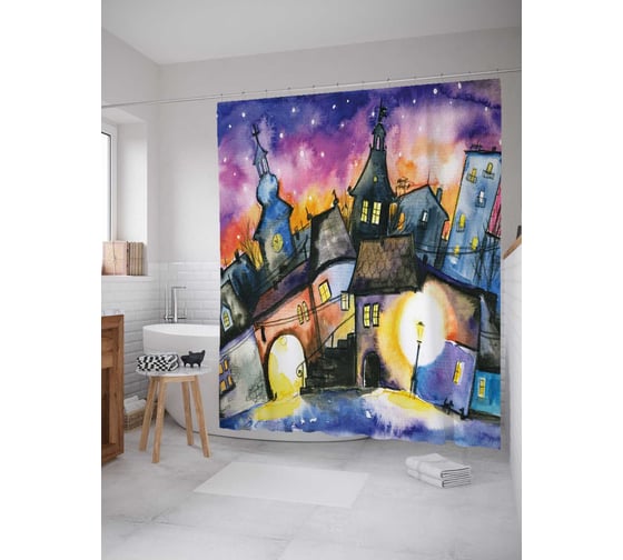Штора (занавеска) для ванной JoyArty "Сказочный вечер" из сатена, 180х200 см с крючками, sc_17247 1