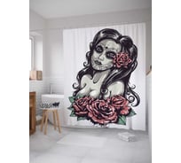 Штора (занавеска) для ванной JoyArty "Девушка в розах" из сатена, 180х200 см с крючками, sc_19087