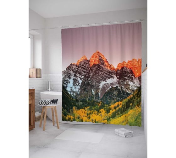 Штора (занавеска) для ванной JoyArty "Пламенные горы" из сатена, 180х200 см с крючками, sc_15304 1