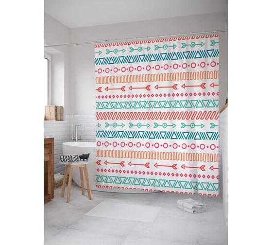 Штора (занавеска) для ванной JoyArty "Геометрические полосы со стрелами" из сатена, 180х200 см с крючками, sc_15276 1