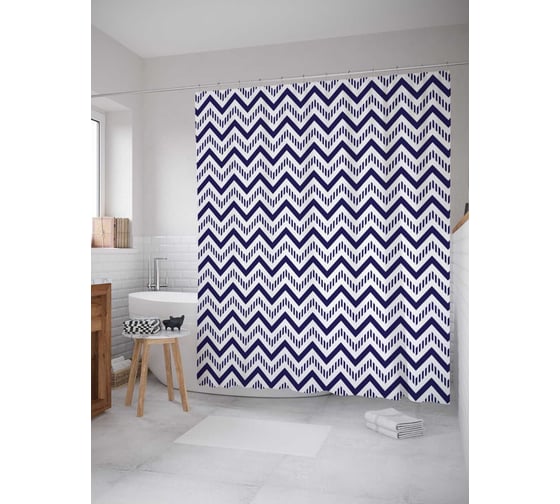 Штора (занавеска) для ванной JoyArty "Правильный зигзаг" из сатена, 180х200 см с крючками, sc_23126 1