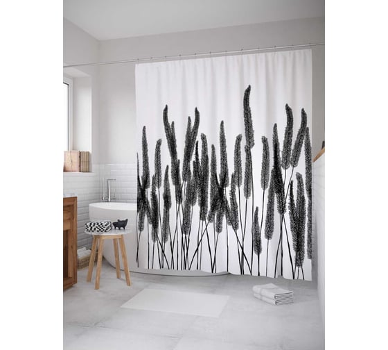 Штора (занавеска) для ванной JoyArty "Темная растительность" из сатена, 180х200 см с крючками, sc_18322 1