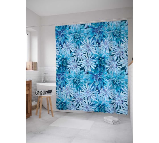 Штора (занавеска) для ванной JoyArty "Цветочное удивление" из сатена, 180х200 см с крючками, sc_20495 1