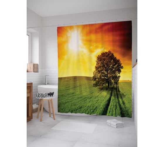 Штора (занавеска) для ванной JoyArty "Дорога под деревом" из сатена, 180х200 см с крючками, sc_17217 1