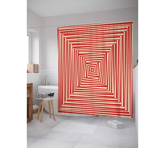 Штора (занавеска) для ванной JoyArty "Квадратные деформации" из сатена, 180х200 см с крючками, sc_18665 1
