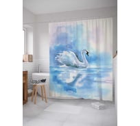 Штора (занавеска) для ванной JoyArty "Лебединая красота" из сатена, 180х200 см с крючками, sc_19058