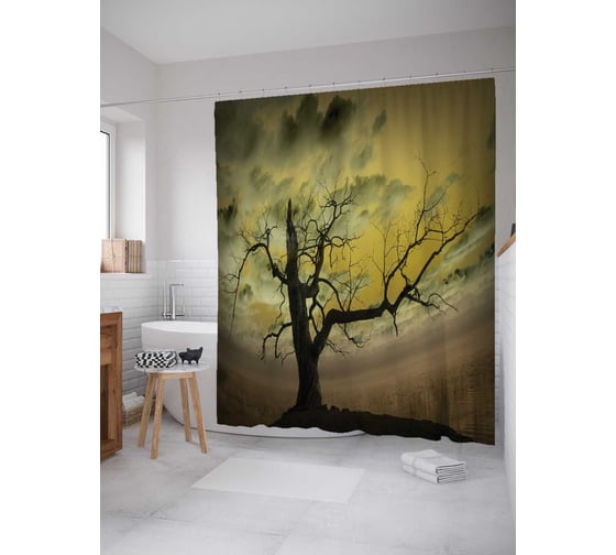 Штора (занавеска) для ванной JoyArty "Засохшее дерево" из сатена, 180х200 см с крючками, sc_17220 1