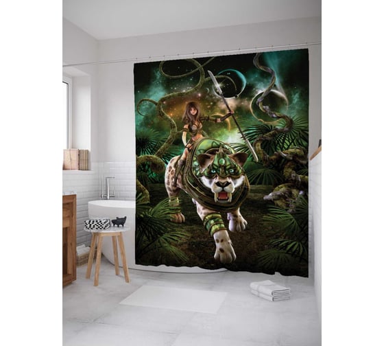 Штора (занавеска) для ванной JoyArty "Фантазийная воительница" из сатена, 180х200 см с крючками, sc_19131 1