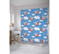 Штора (занавеска) для ванной JoyArty "Небесные свиньи" из сатена, 180х200 см с крючками, sc_10428