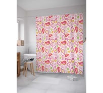Штора (занавеска) для ванной JoyArty "Цветочные узоры" из сатена, 180х200 см с крючками, sc_19105
