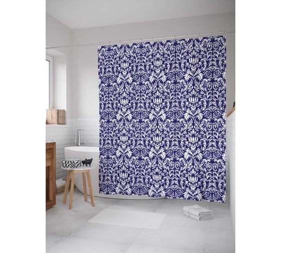 Штора (занавеска) для ванной JoyArty "Цветочные узоры" из сатена, 180х200 см с крючками, sc_17435 1