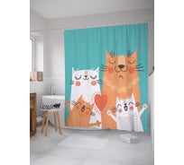 Штора (занавеска) для ванной JoyArty "Веселая кошачья семья" из сатена, 180х200 см с крючками, sc_18493