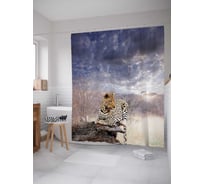 Штора (занавеска) для ванной JoyArty "Леопард в тумане" из сатена, 180х200 см с крючками, sc_10439