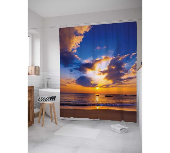 Штора (занавеска) для ванной JoyArty "Облака заката" из сатена, 180х200 см с крючками, sc_10359 1