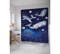 Штора (занавеска) для ванной JoyArty "Космические киты" из сатена, 180х200 см с крючками, sc_18695