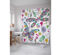 Штора (занавеска) для ванной JoyArty "Красочные бабочки и стрекозы" из сатена, 180х200 см с крючками, sc_18356