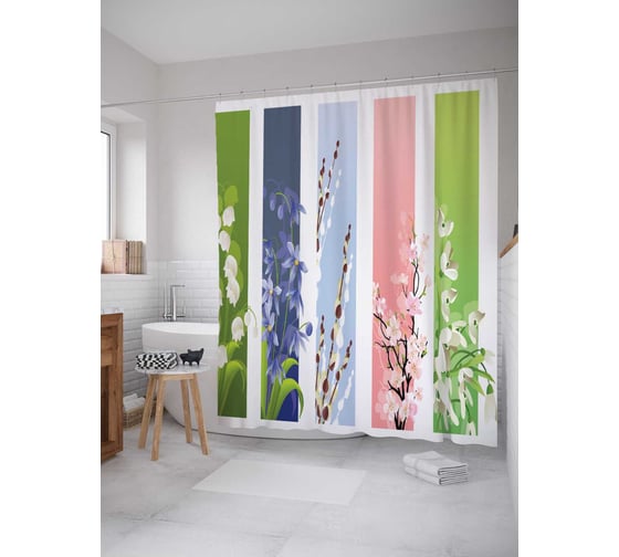 Штора (занавеска) для ванной JoyArty "Цветочная переменчивость" из сатена, 180х200 см с крючками, sc_13633 1