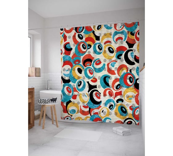 Штора (занавеска) для ванной JoyArty "Красочные шары" из сатена, 180х200 см с крючками, sc_18646 1