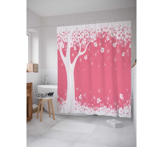 Штора (занавеска) для ванной JoyArty "Цветение в негативе" из сатена, 180х200 см с крючками, sc_14308 1