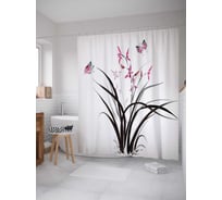 Штора (занавеска) для ванной JoyArty "Бабочки в траве" из сатена, 180х200 см с крючками, sc_13596