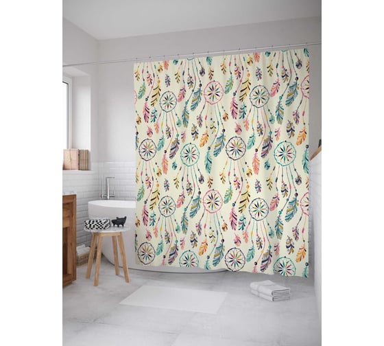 Штора (занавеска) для ванной JoyArty "Индейские талисманы" из сатена, 180х200 см с крючками, sc_13951 1