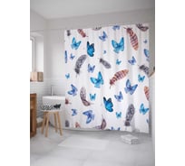 Штора (занавеска) для ванной JoyArty "Бабочки и перья" из сатена, 180х200 см с крючками, sc_13617