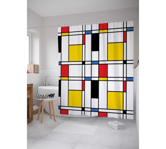 Штора (занавеска) для ванной JoyArty "Клетки различий" из сатена, 180х200 см с крючками, sc_12466 1