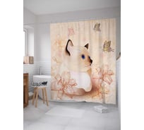 Штора (занавеска) для ванной JoyArty "Котик ловящий бабочек" из сатена, 180х200 см с крючками, sc_13588