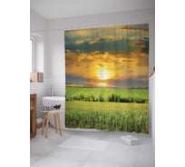 Штора (занавеска) для ванной JoyArty "Встреча заката на поле" из сатена, 180х200 см с крючками, sc_14886