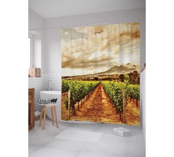 Штора (занавеска) для ванной JoyArty "Облачный сад" из сатена, 180х200 см с крючками, sc_14889 1