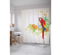 Штора (занавеска) для ванной JoyArty "Попугай на цветочной ветке" из сатена, 180х200 см с крючками, sc_14984