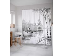 Штора (занавеска) для ванной JoyArty "Лодка по реке" из сатена, 180х200 см с крючками, sc_14968