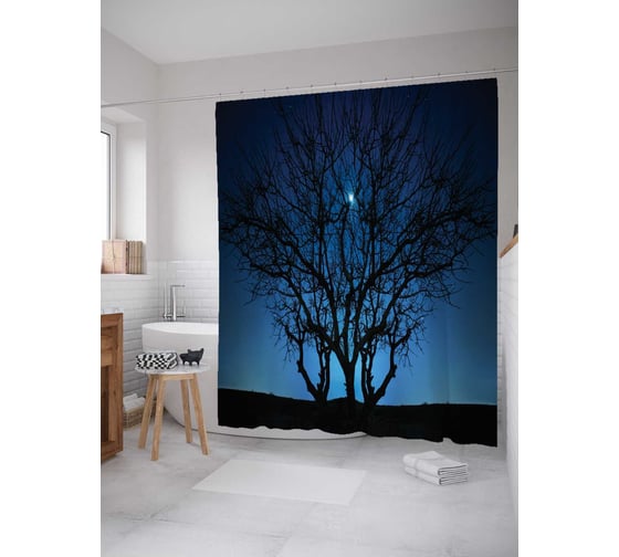 Штора (занавеска) для ванной JoyArty "Куст скрывает луну" из сатена, 180х200 см с крючками, sc_17218 1