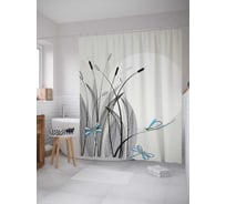 Штора (занавеска) для ванной JoyArty "Стрекозы в камышах" из сатена, 180х200 см с крючками, sc_14963