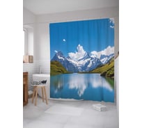 Штора (занавеска) для ванной JoyArty "Облачные горы в реке" из сатена, 180х200 см с крючками, sc_15185
