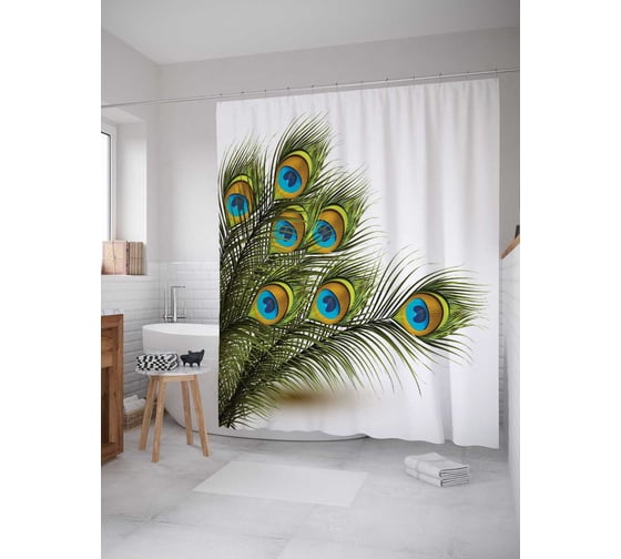 Штора (занавеска) для ванной JoyArty "Перья маскировка" из сатена, 180х200 см с крючками, sc_17195 1