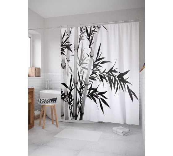 Штора (занавеска) для ванной JoyArty "Бамбуковая надежда" из сатена, 180х200 см с крючками, sc_13728 1
