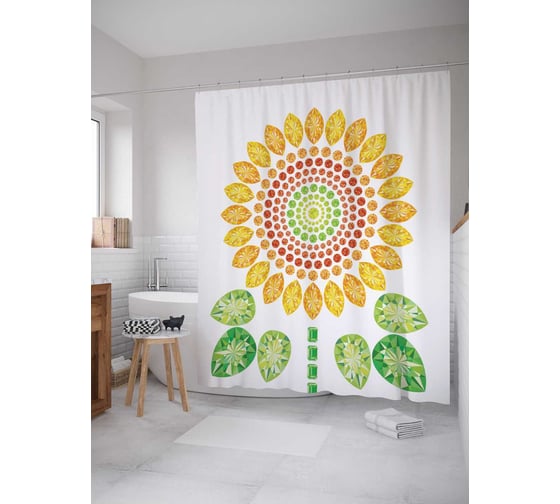 Штора (занавеска) для ванной JoyArty "Яркий солнечный цветок" из сатена, 180х200 см с крючками, sc_14829 1