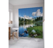 Штора (занавеска) для ванной JoyArty "Каменные берега" из сатена, 180х200 см с крючками, sc_15162