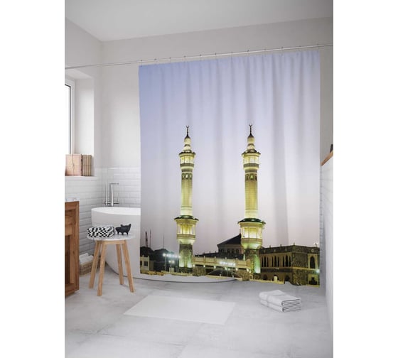 Штора (занавеска) для ванной JoyArty "Башни мастера" из сатена, 180х200 см с крючками, sc_1361 1