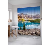 Штора (занавеска) для ванной JoyArty "Хрустальная река возле гор" из сатена, 180х200 см с крючками, sc_15182