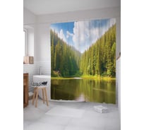 Штора (занавеска) для ванной JoyArty "Лес на реке" из сатена, 180х200 см с крючками, sc_15158